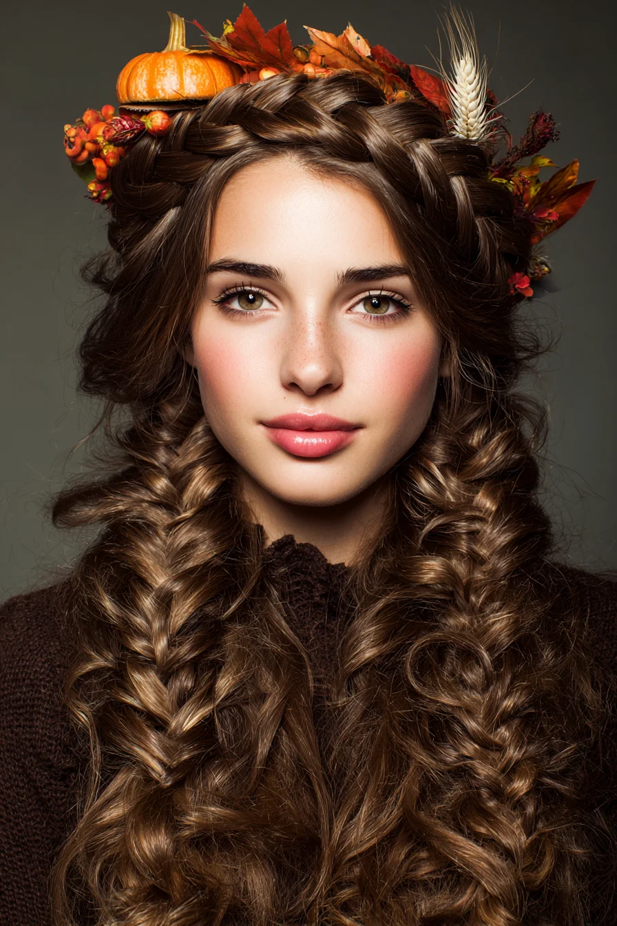 Autumn Halo Crown with Double Fishtail Braids