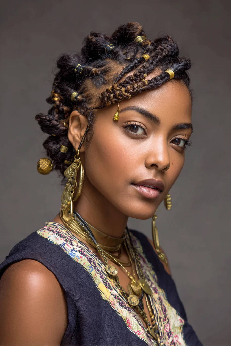 Bantu Knot Braids with Metallic Cuffs — Natural Textured Hair Styling
