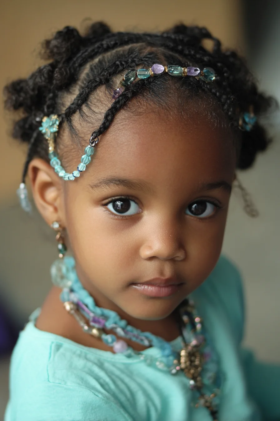 Beaded Cornrows with Twists and Decorative Chain — Kids Protective Style