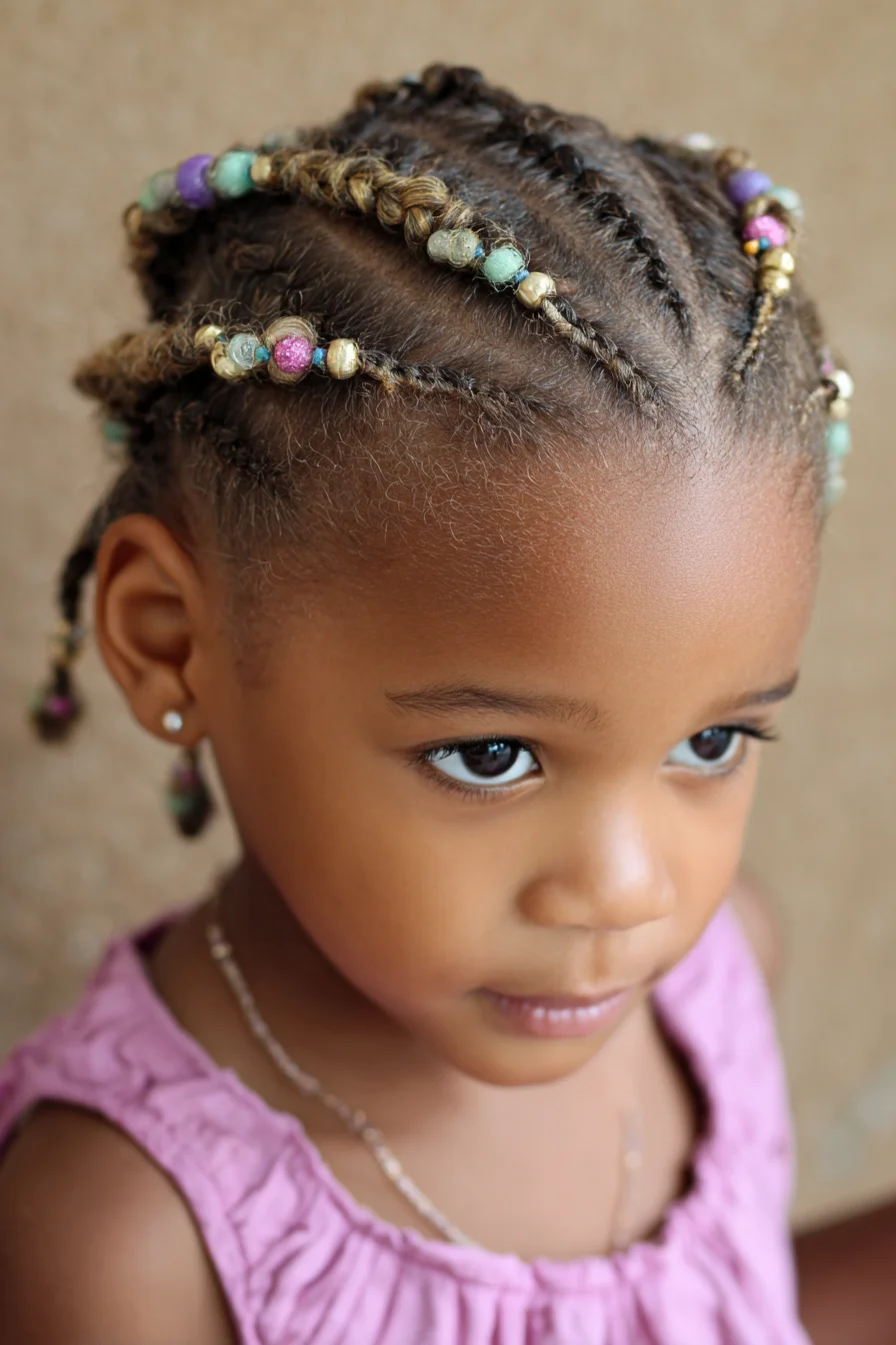 Beaded Micro Cornrows for Children — Small Cornrows with Bead Accents