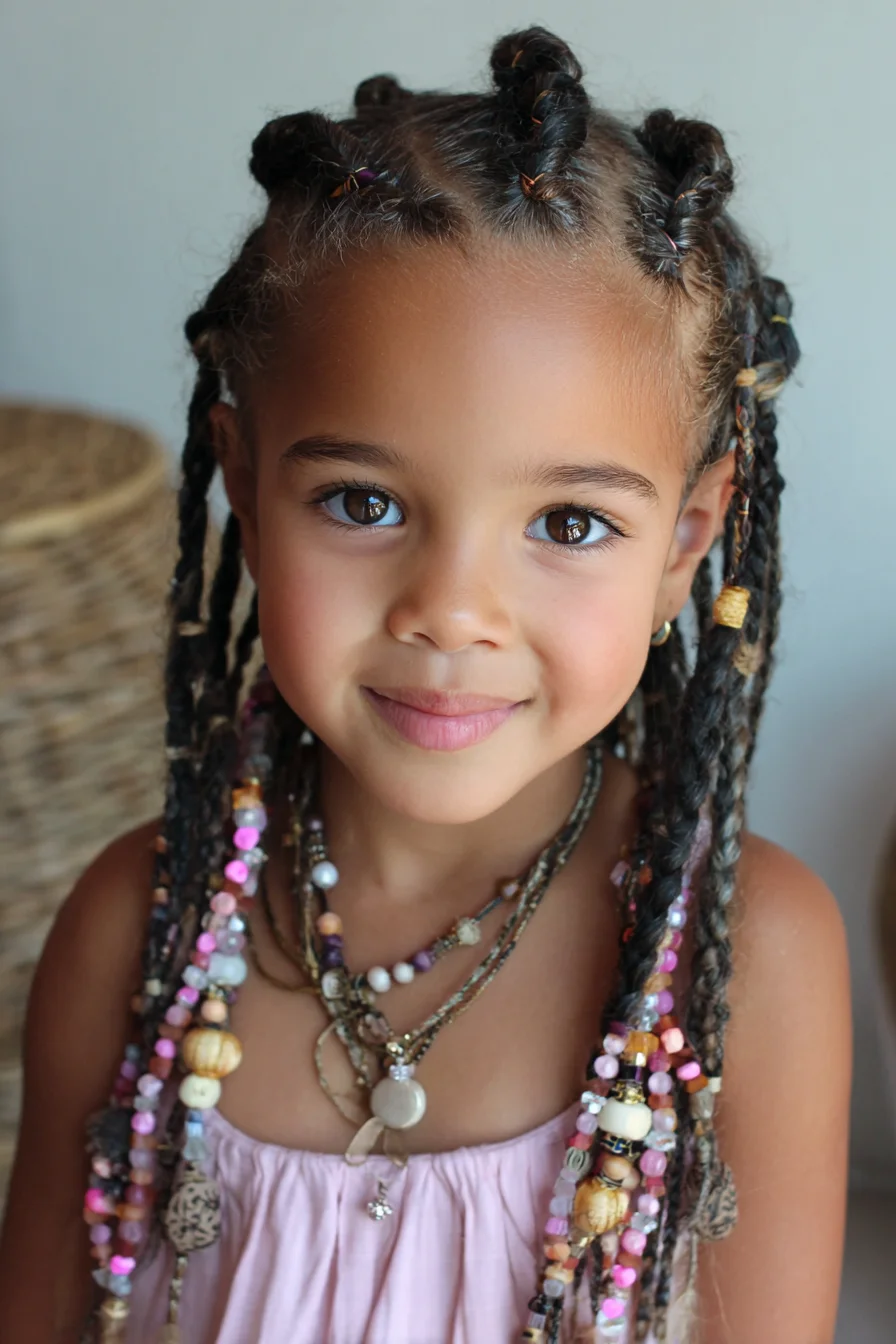 Beaded Microbraids with Bantu Knot Tops — Kids’ Protective Style