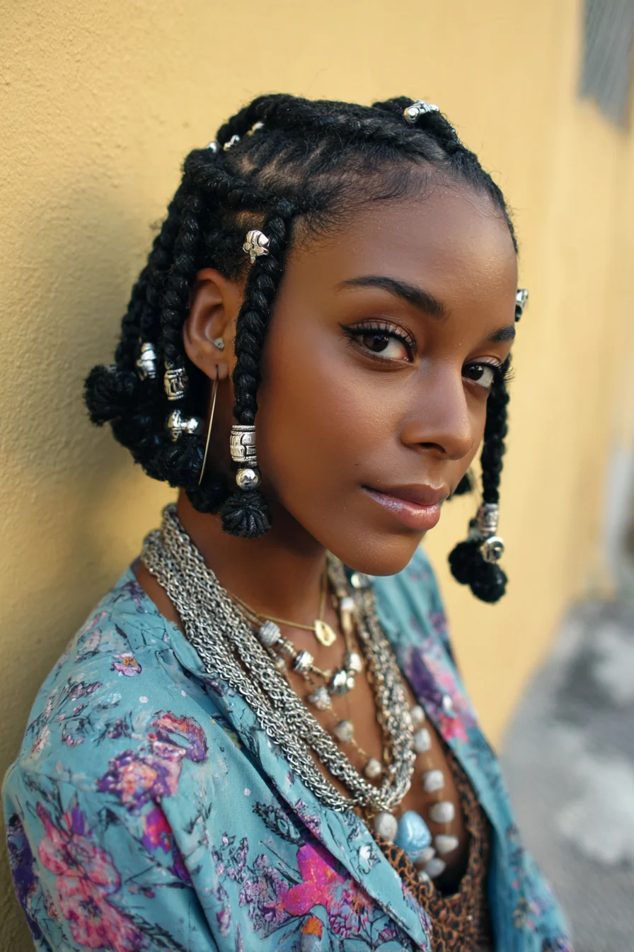 Beaded Short Twisted Bob with Metal Cuffs