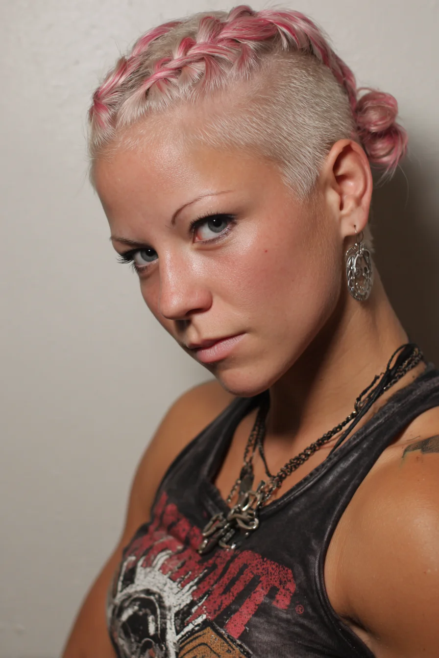 Bleached Pixie with Mini Dutch Braids and Pink Accent Twists