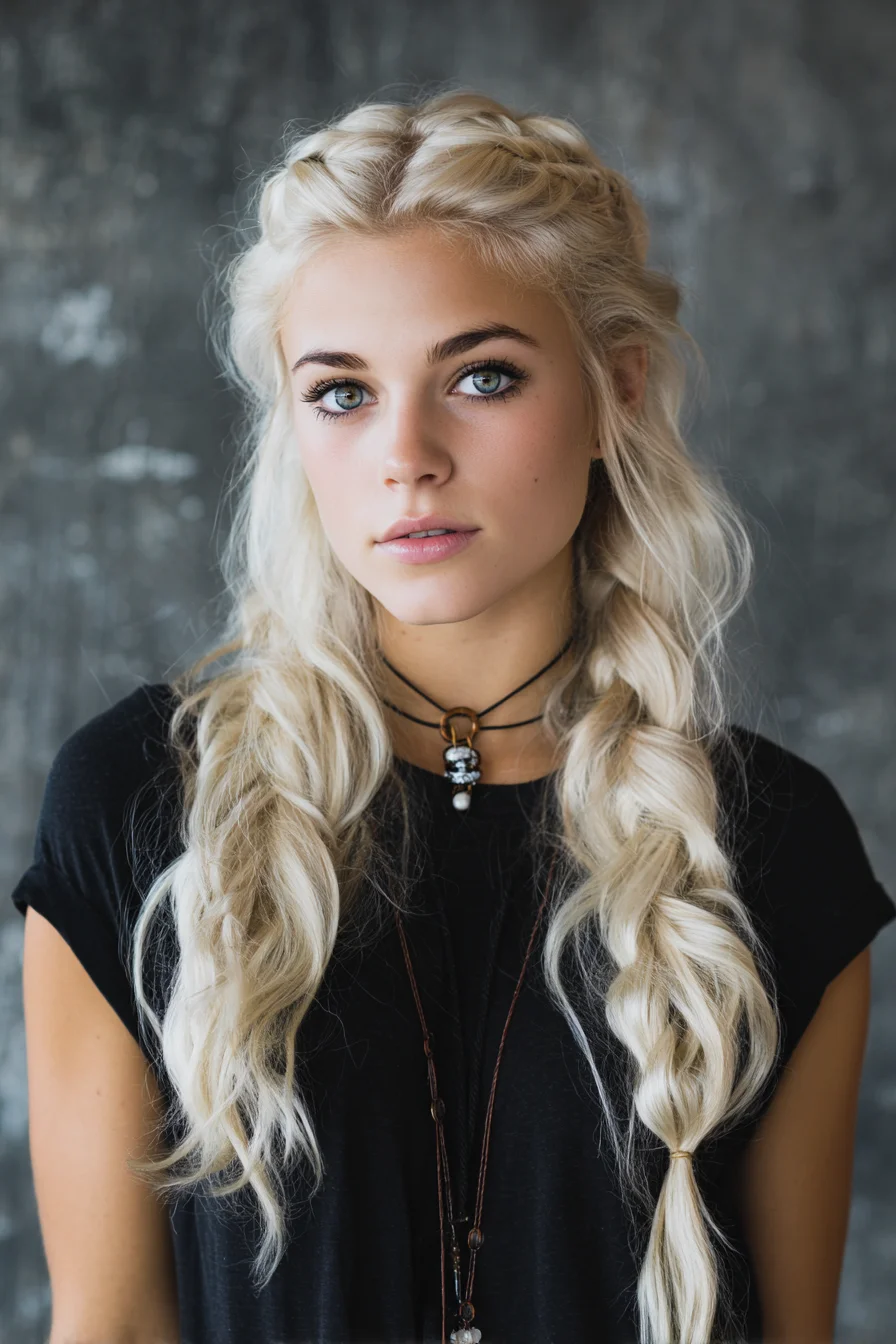 Boho Double Dutch Crown Braids to Loose Textured Braids (Medium–Long Hair)