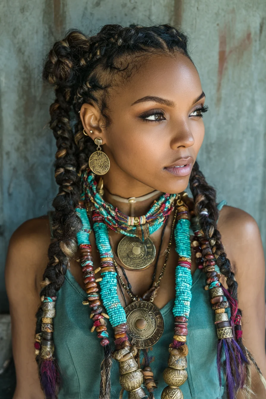 Boho Feed-In Cornrows to Chunky Wrapped Braids with Beads