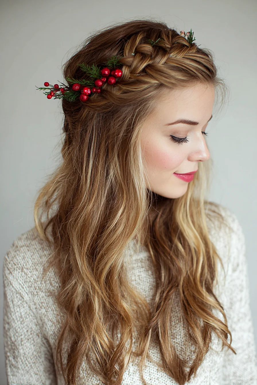 Boho Half-Up Braided Crown with Loose Beach Waves
