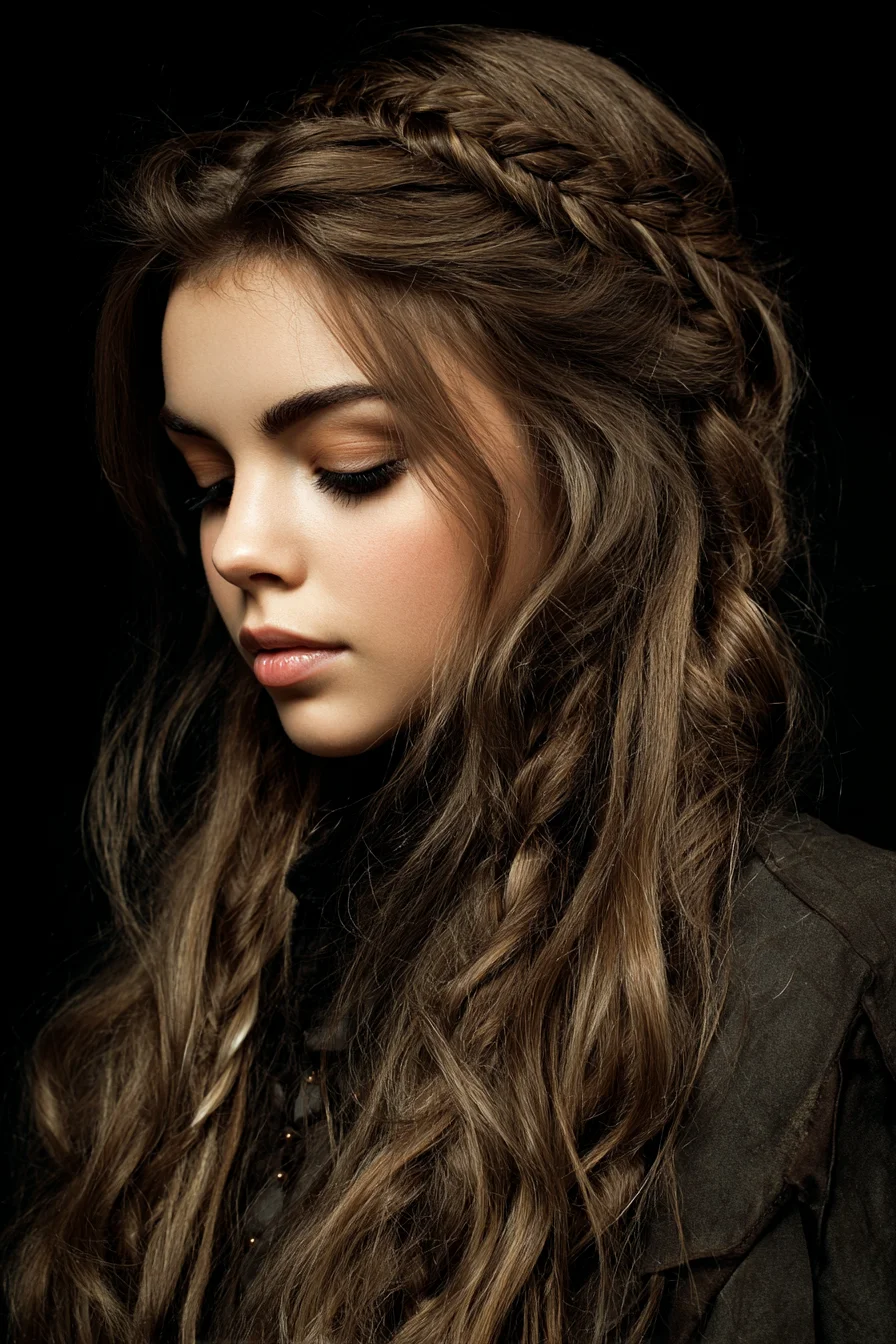 Boho Half-Up Crown Braid with Loose Textured Waves
