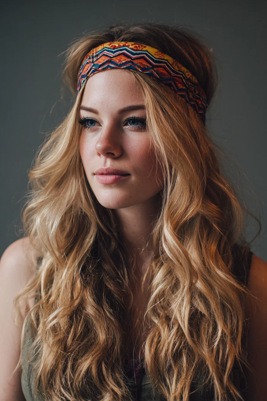 Boho Headband Beach Waves — Long Layered Textured Waves