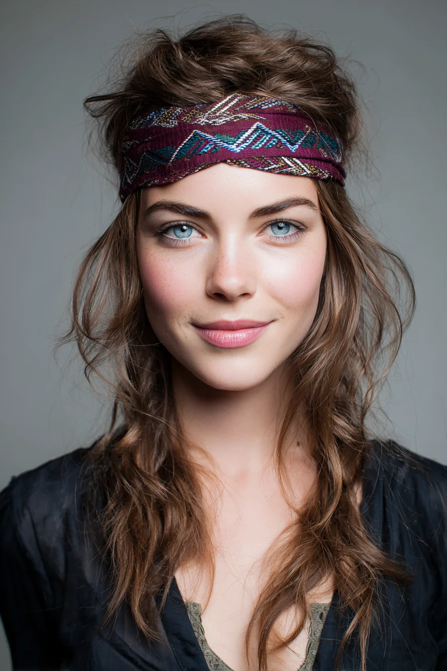 Boho Textured Waves with Headband and Face‑Framing Braids