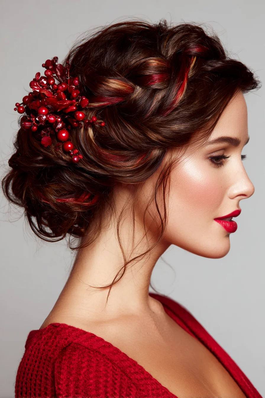 Braided Crown Low Chignon with Face-Framing Tendrils and Floral Accent