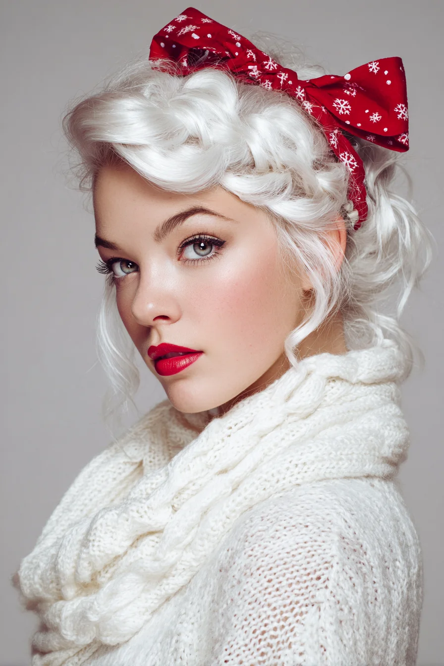 Braided Crown Updo with Bandana Bow — Vintage Pin-Up Style