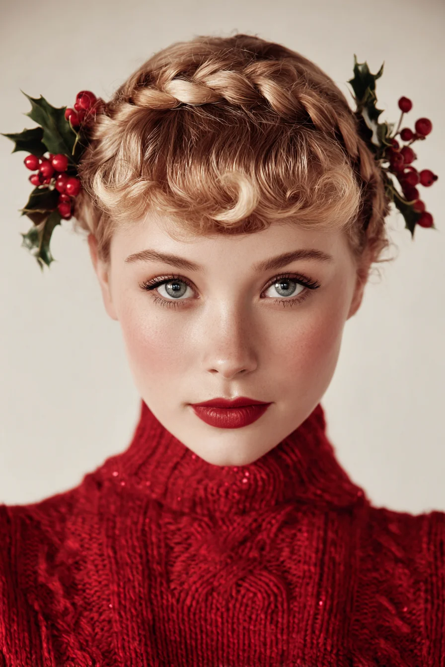 Braided Crown with Vintage Finger Waves — Short Hair Holiday Updo