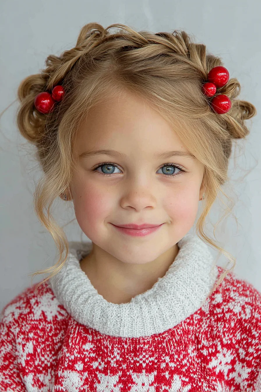Braided Double Buns with Face‑Framing Tendrils — Kid-Friendly Holiday Updo