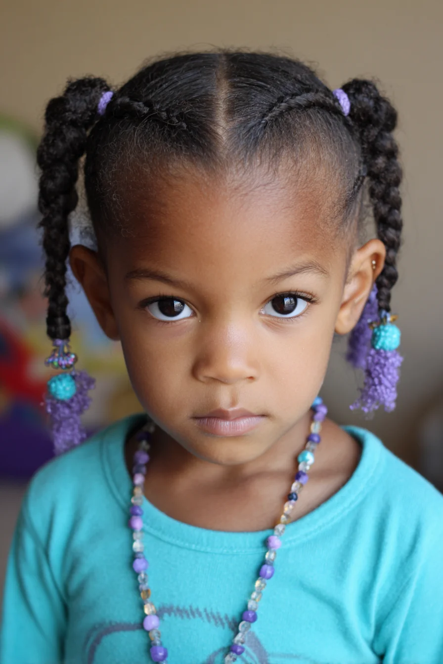 Center-Part Double Cornrow Pigtails with Beads