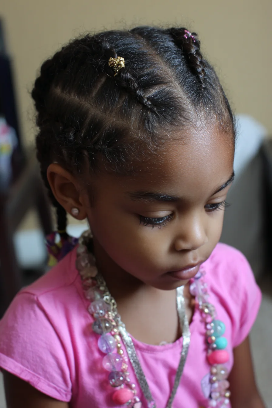 Child-Friendly Flat Cornrows with Bead & Cuff Accents