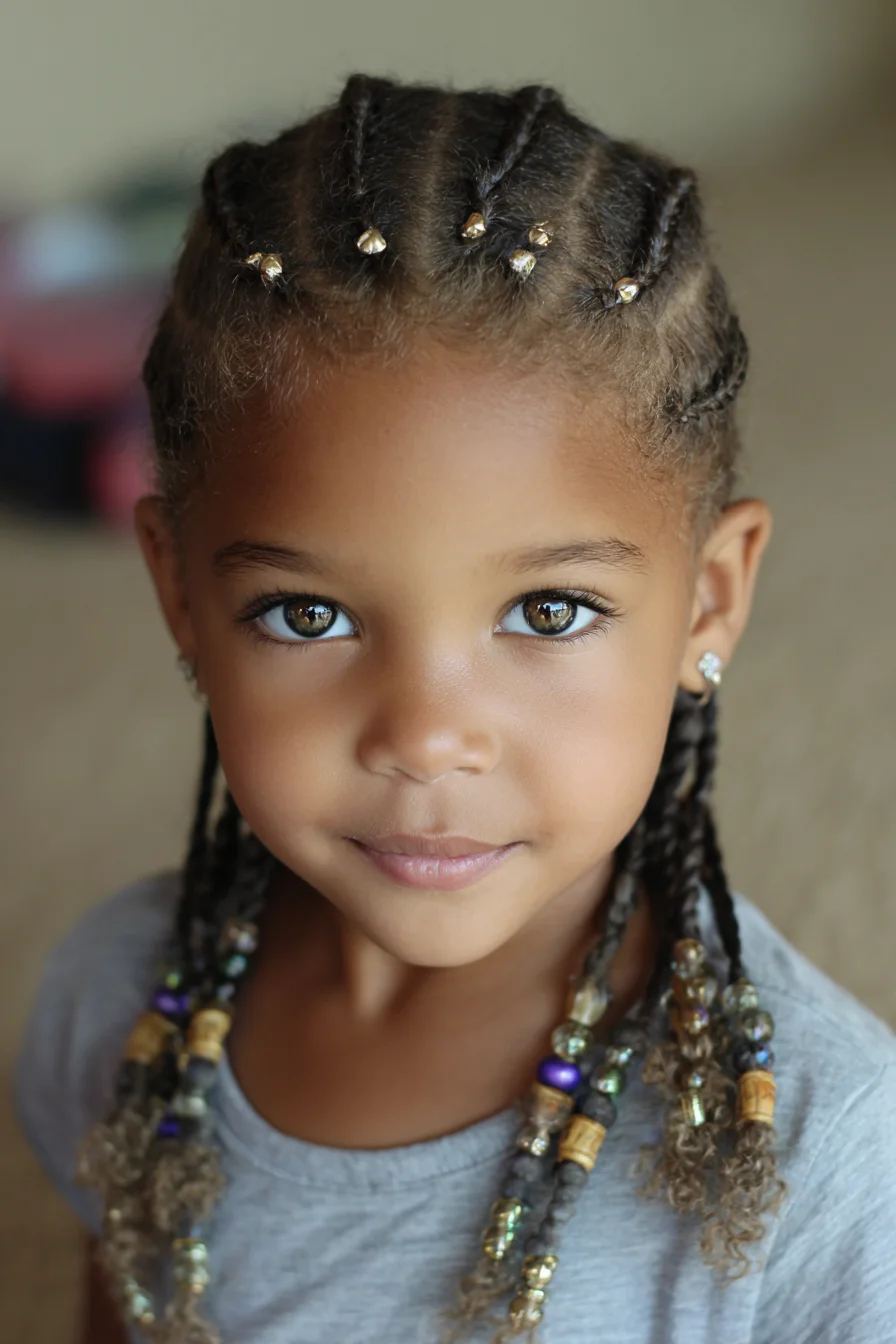 Child-Friendly Straight-Back Cornrows into Beaded Individual Braids