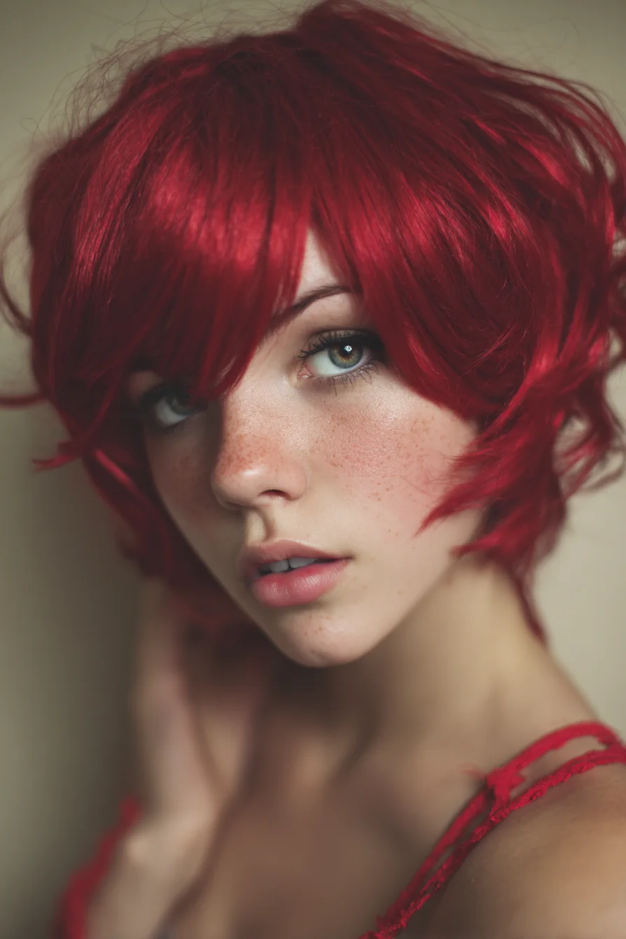 Choppy Layered Red Pixie-Bob with Long Fringe and Textured Ends