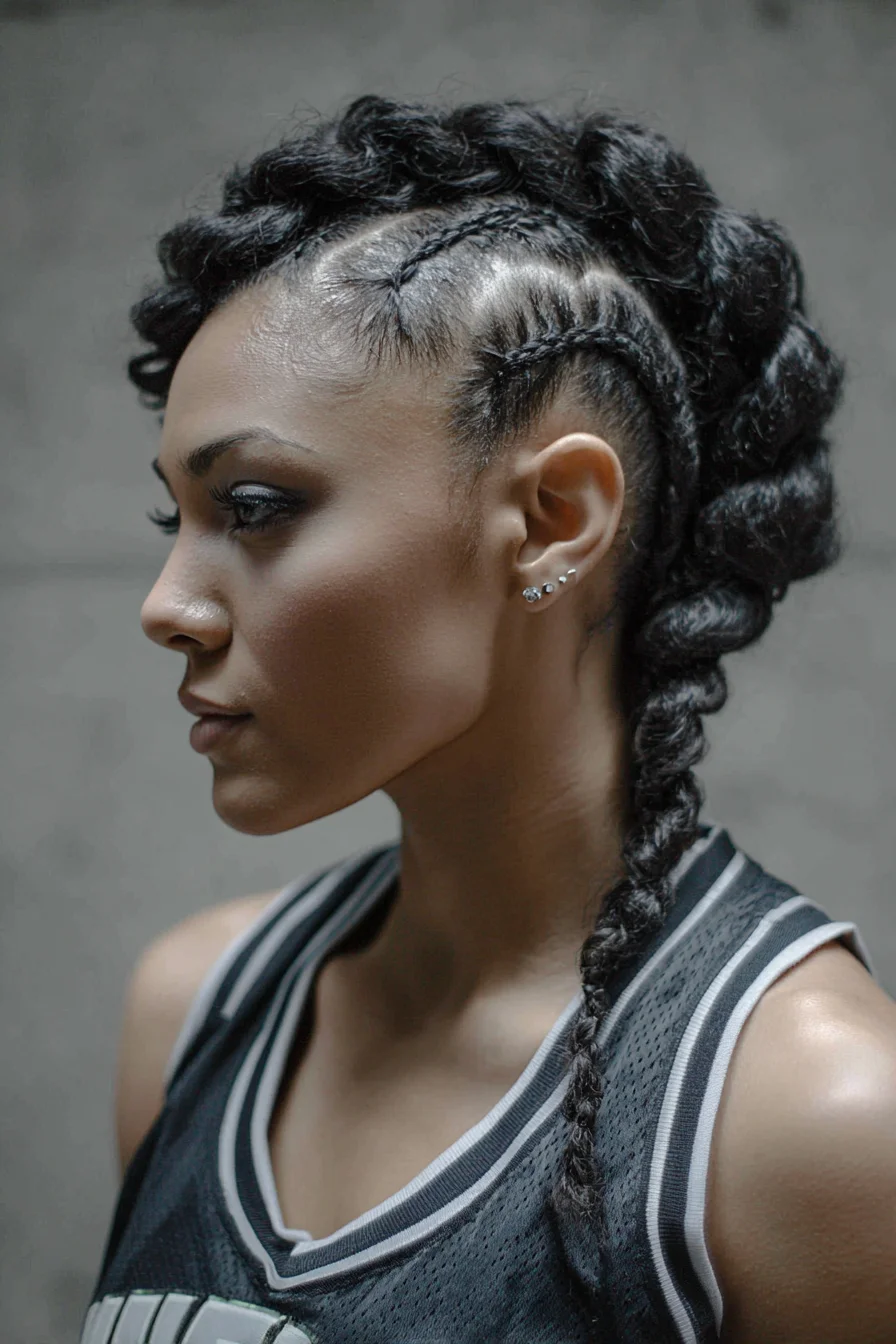 Cornrow Mohawk with Feed-In & Twisted Braids for Textured Hair