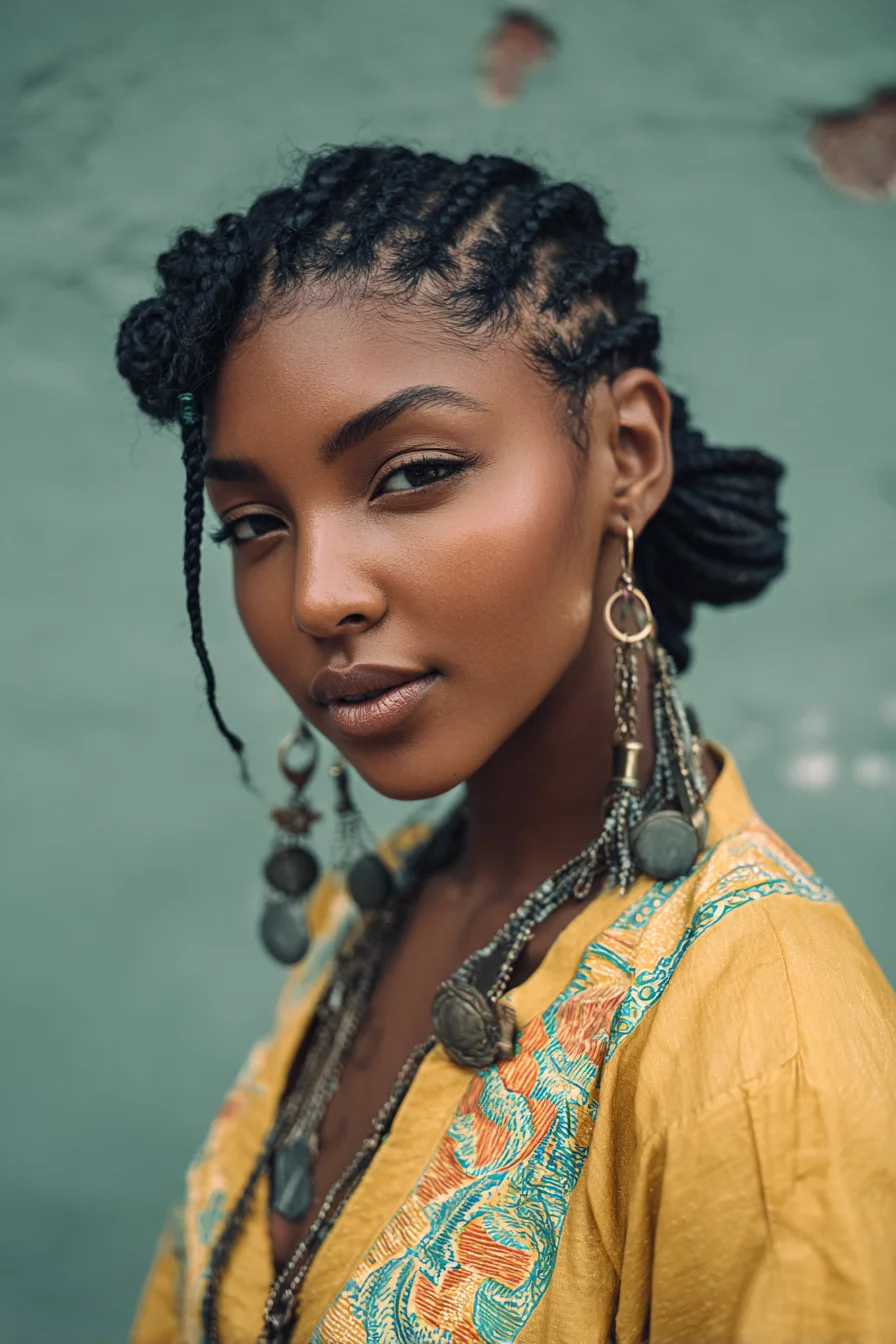 Cornrow-to-Low Twisted Bun with Face‑Framing Braids