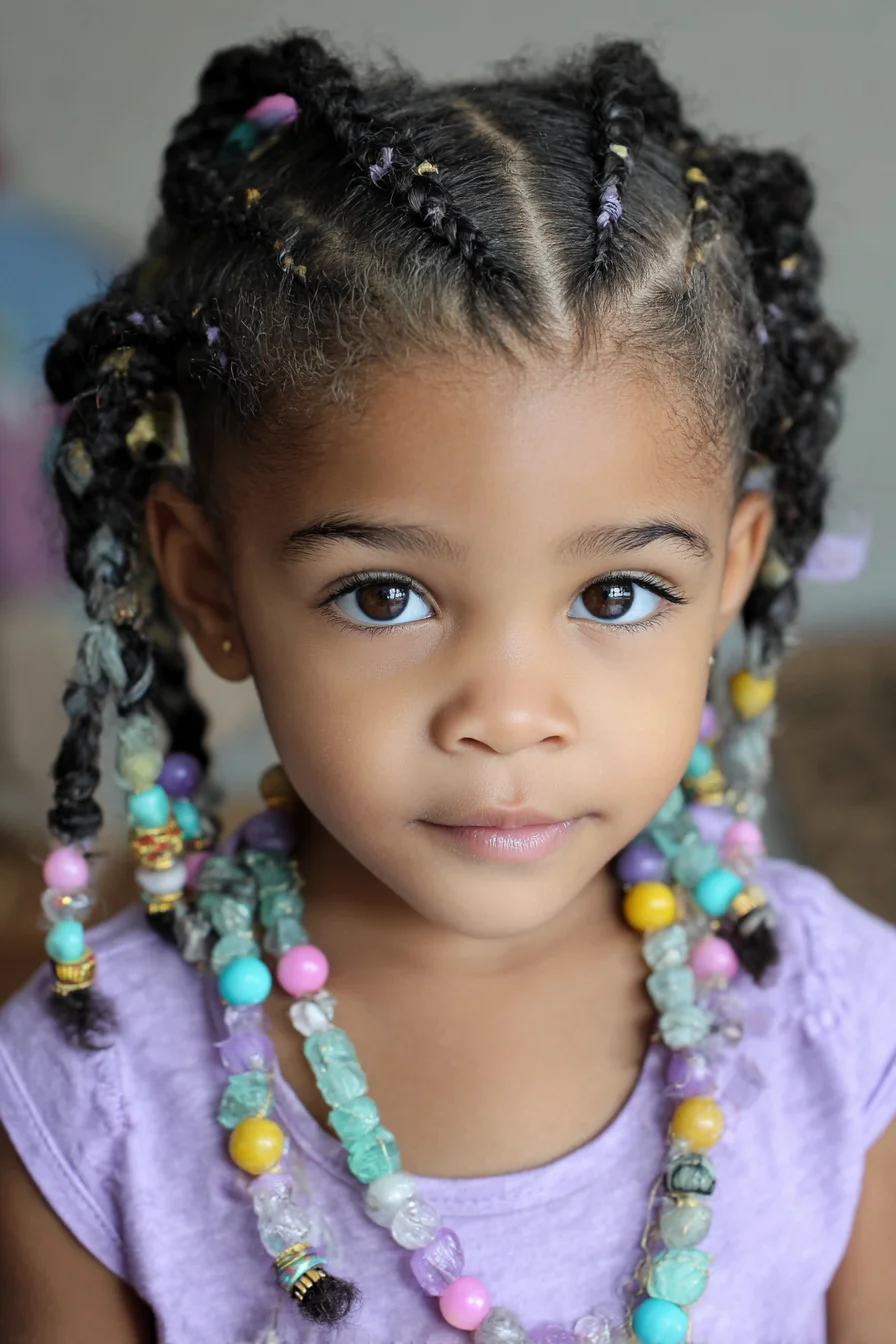 Cornrow-to-Twist Braids with Colorful Beads and Yarn Accents