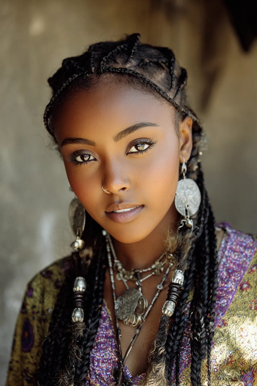 Cornrowed Crown with Long Beaded Box Braids — Protective Braided Style