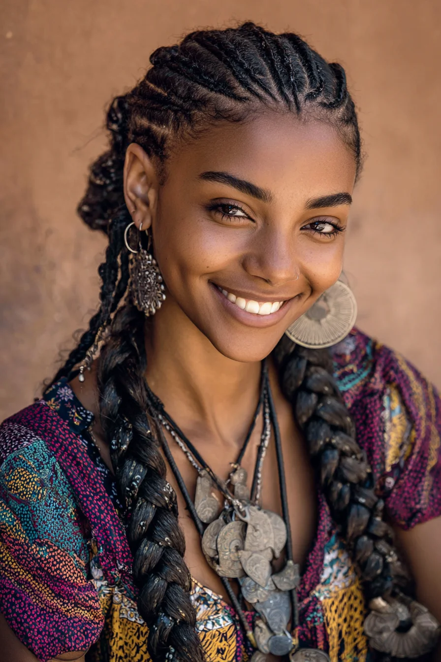 Cornrows into Thick Feed‑In Braids — Protective Style for Curly/Coily Hair