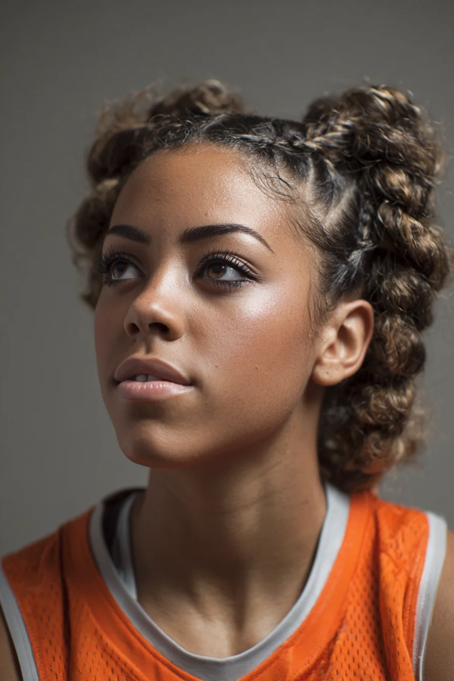 Curly Double Braided Space Buns with Cornrows — Textured Hair Style