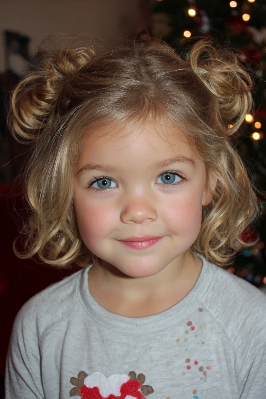 Curly Double Buns with Loose Face‑Framing Curls — Short to Medium Hair