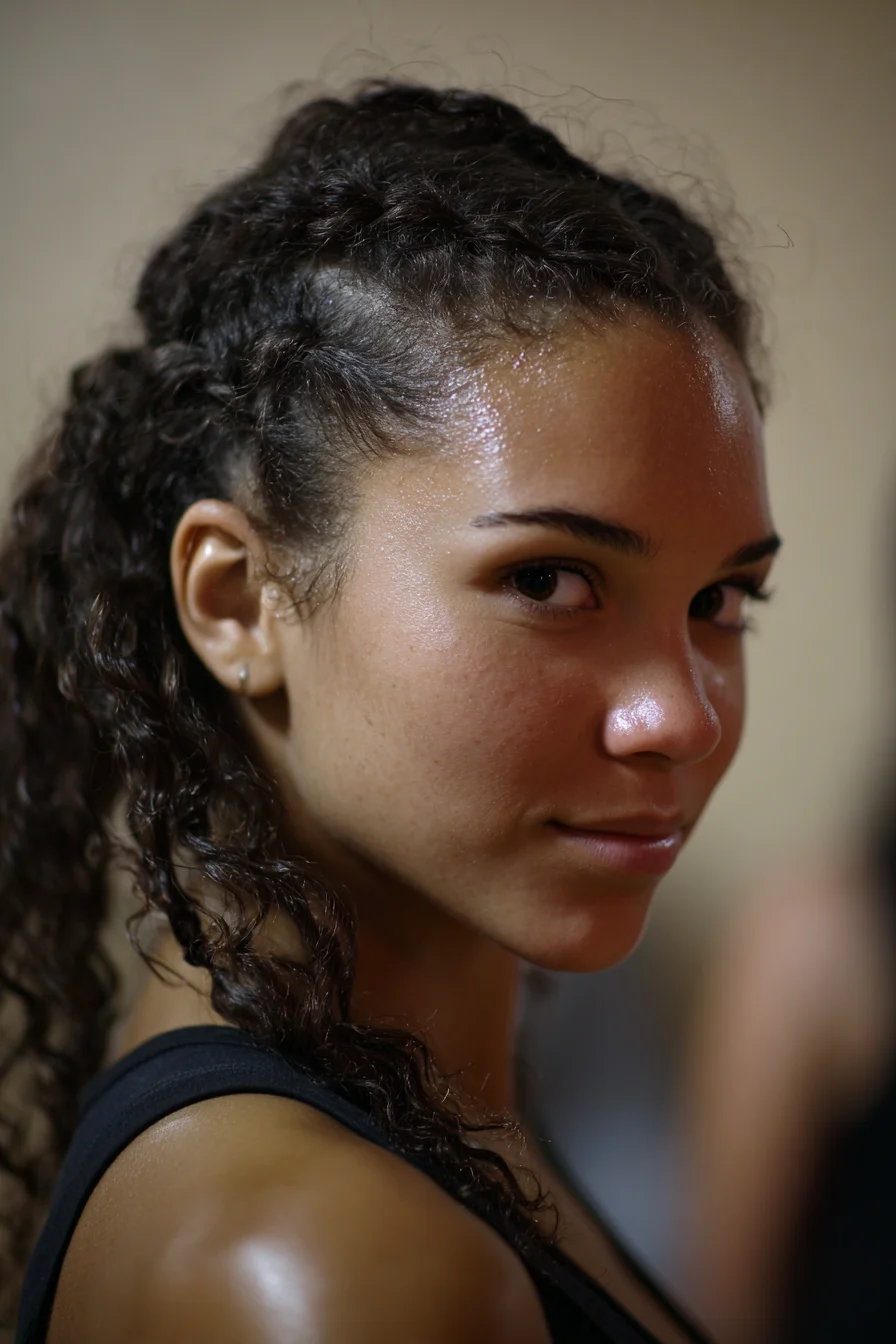 Curly Wet‑Look Double Cornrows into Low Ponytail — Textured Hair Style