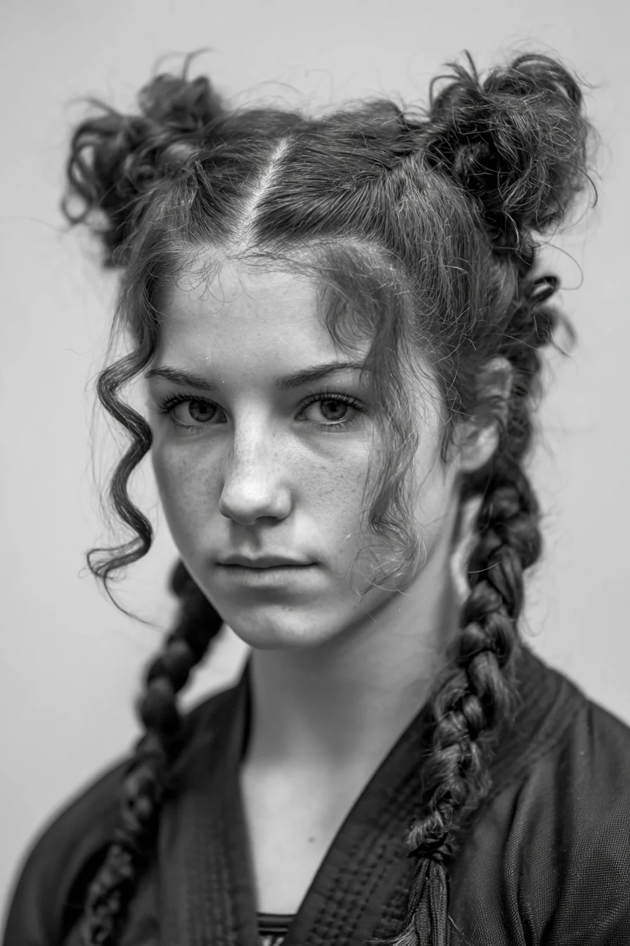 Double Dutch Braids into Messy Space Buns with Face‑Framing Tendrils