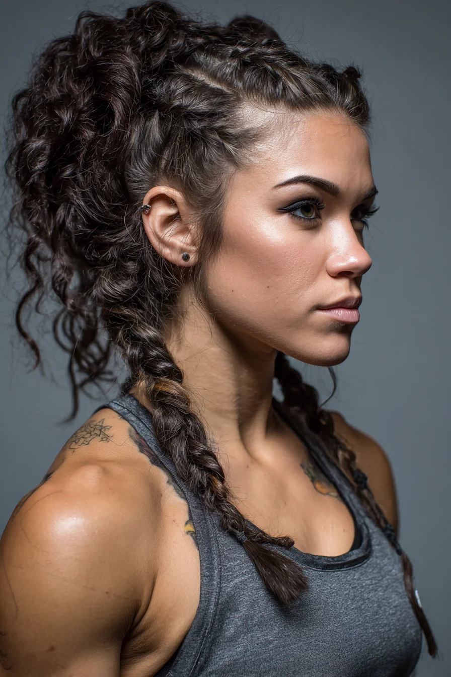 Double Dutch Braids into Textured Curly Ponytail — Sporty Braided Updo