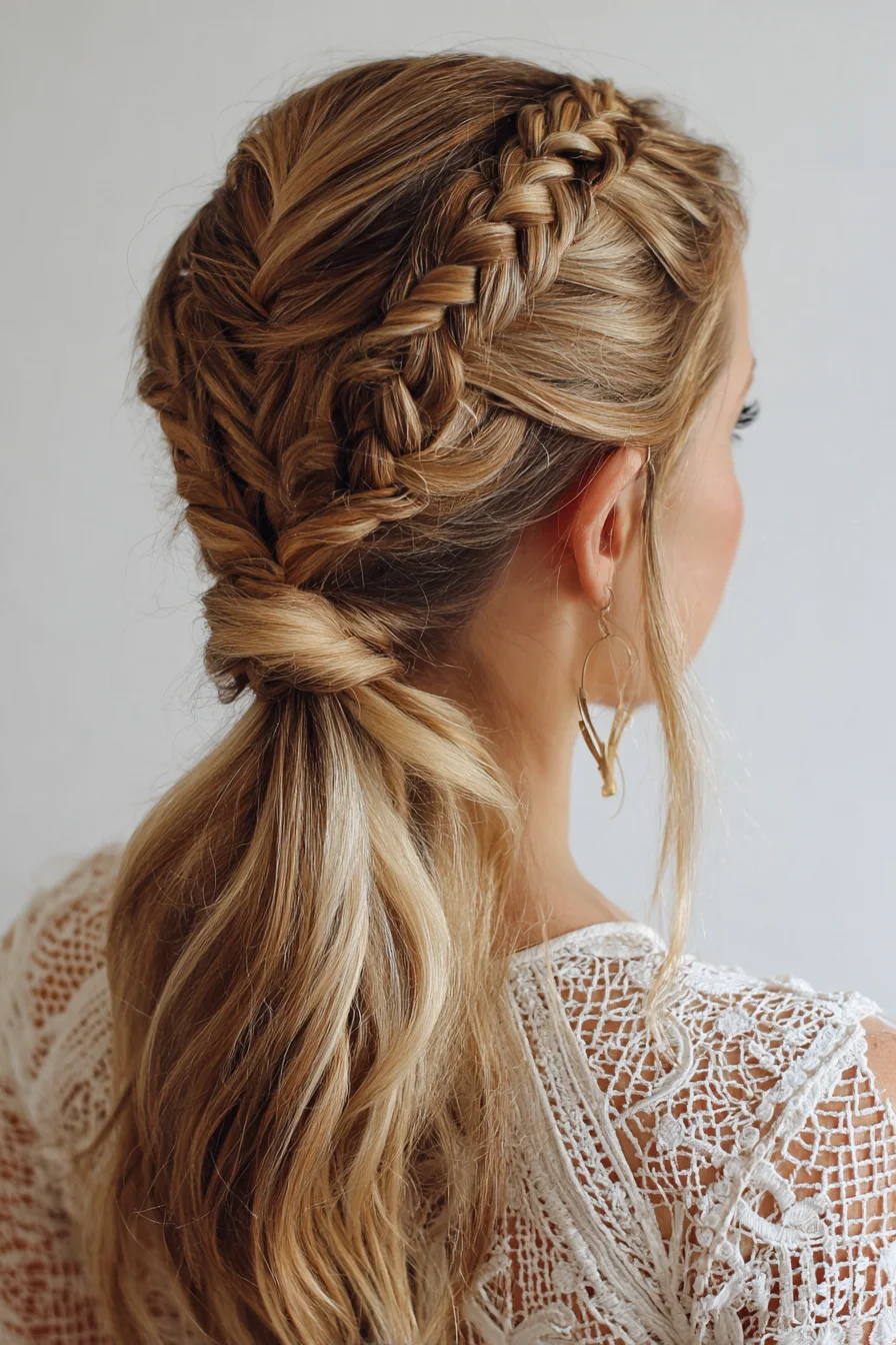 Double Dutch Braids into Wrapped Low Ponytail