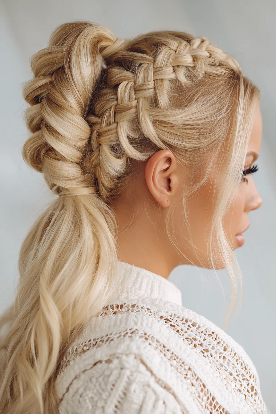 Double Dutch Braids with Voluminous Wrapped Ponytail — Textured Bridal Look