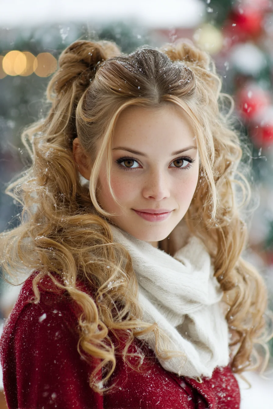 Double Half-Up Pigtails with Voluminous Loose Curls