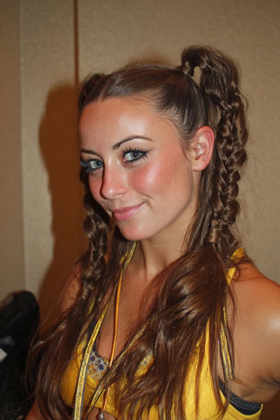 Double High Ponytails with Textured Side Braids — Casual Festival Braided Look