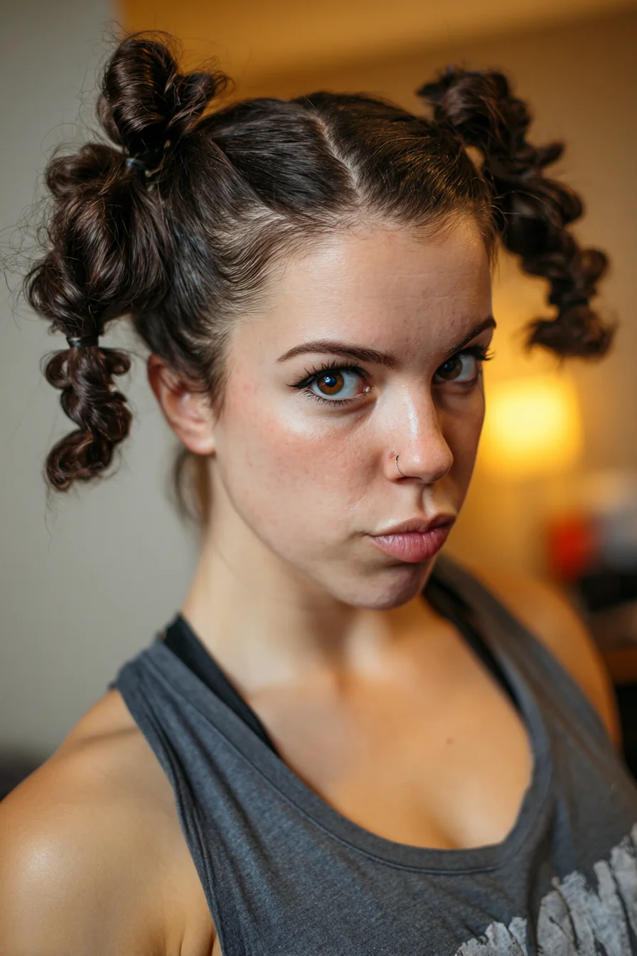 Double Twisted Bubble Buns — Space Buns for Curly & Wavy Hair