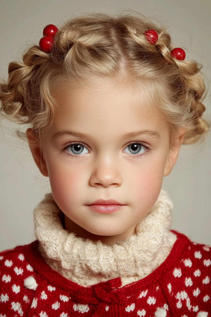 Double Twisted Pigtails with Red Bead Accents — Ideal for Fine to Medium Hair