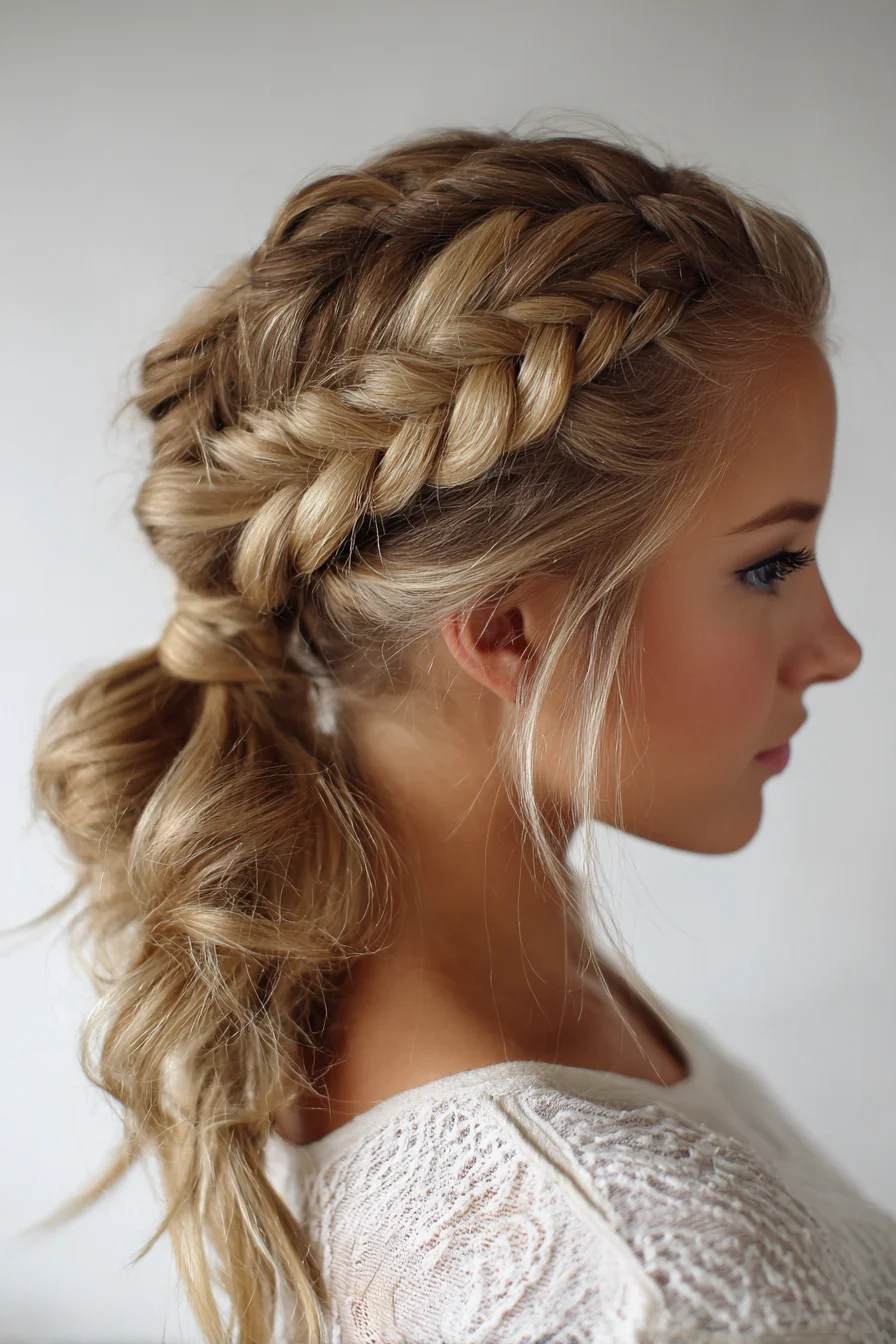 Dutch Crown Braid into Textured Low Ponytail — Braided Pony Hairstyle