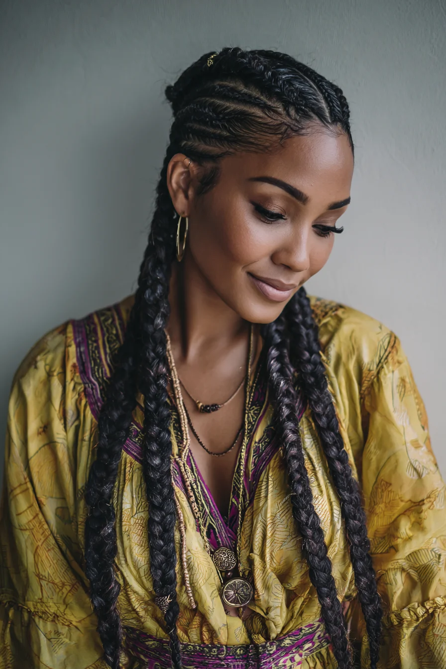 Feed‑In Cornrows with Long Box Braids — Sleek Protective Style