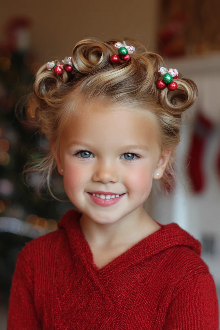 Festive Pin-Curl Halo: Soft Holiday Looped Updo for Fine to Medium Hair