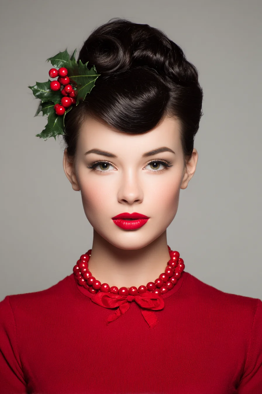 Glossy Vintage Victory Roll Updo with Pin Curls