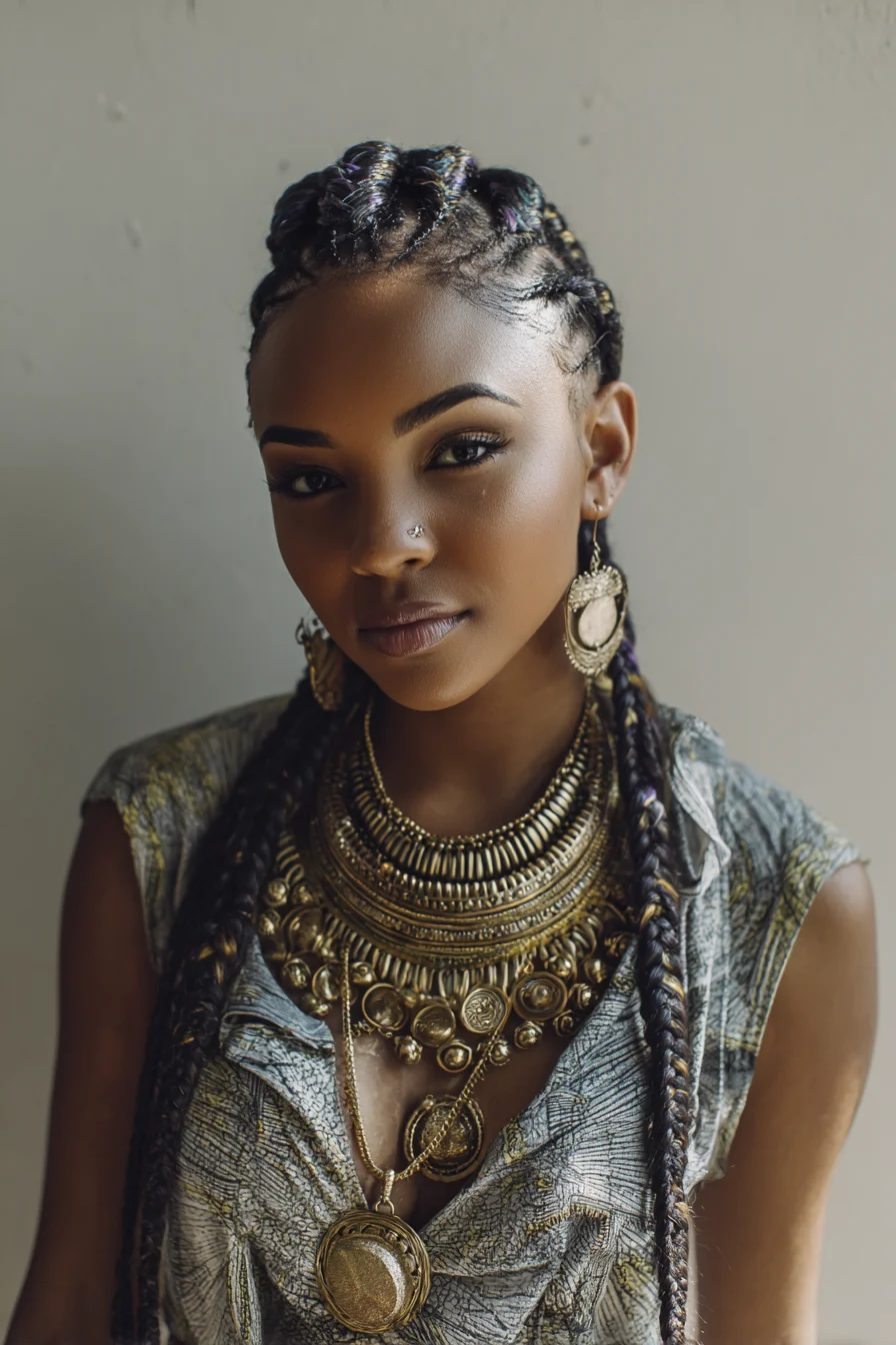 Goddess Feed‑In Cornrows with Long Box Braids and Laid Edges