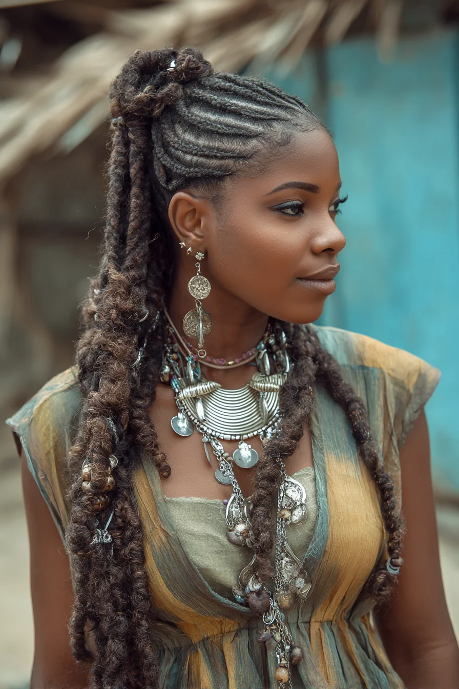Half-Up Cornrows Into Textured Faux Locs — Braided Top Knot Style