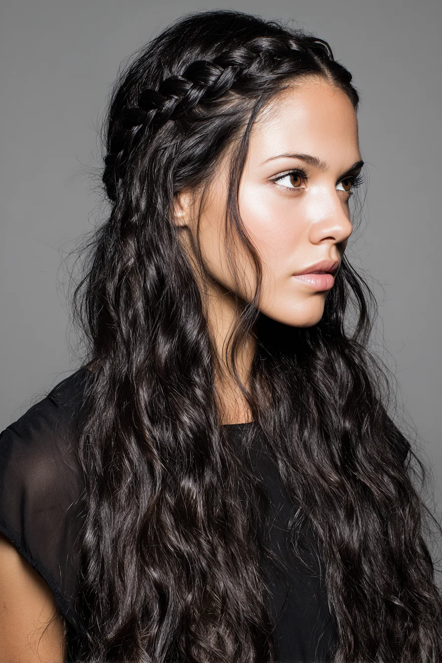Half-Up Dutch Crown Braid with Natural Beachy Waves