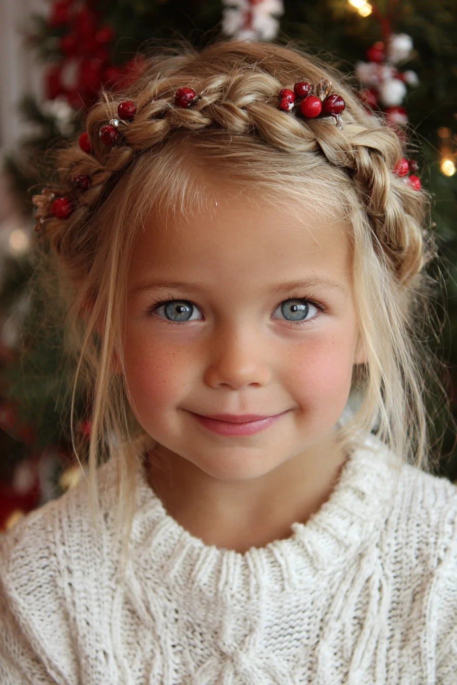 Halo Crown Braid with Berry Accents — Braided Crown Hairstyle