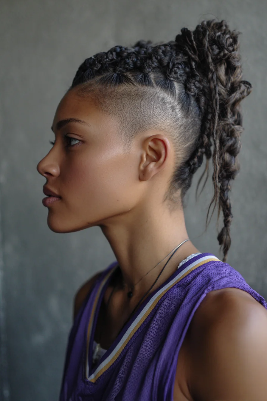 High Braided Pony with Undercut — Cornrows into Textured Braids