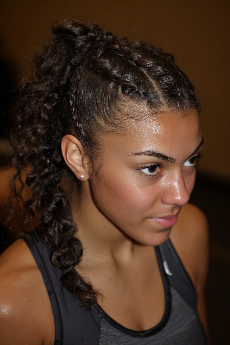 High Cornrow Ponytail with Defined Curly Tail