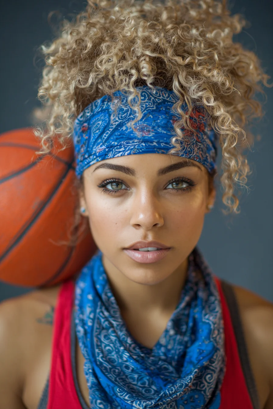 High Pineapple Curly Puff with Bandana — Natural Curly Updo