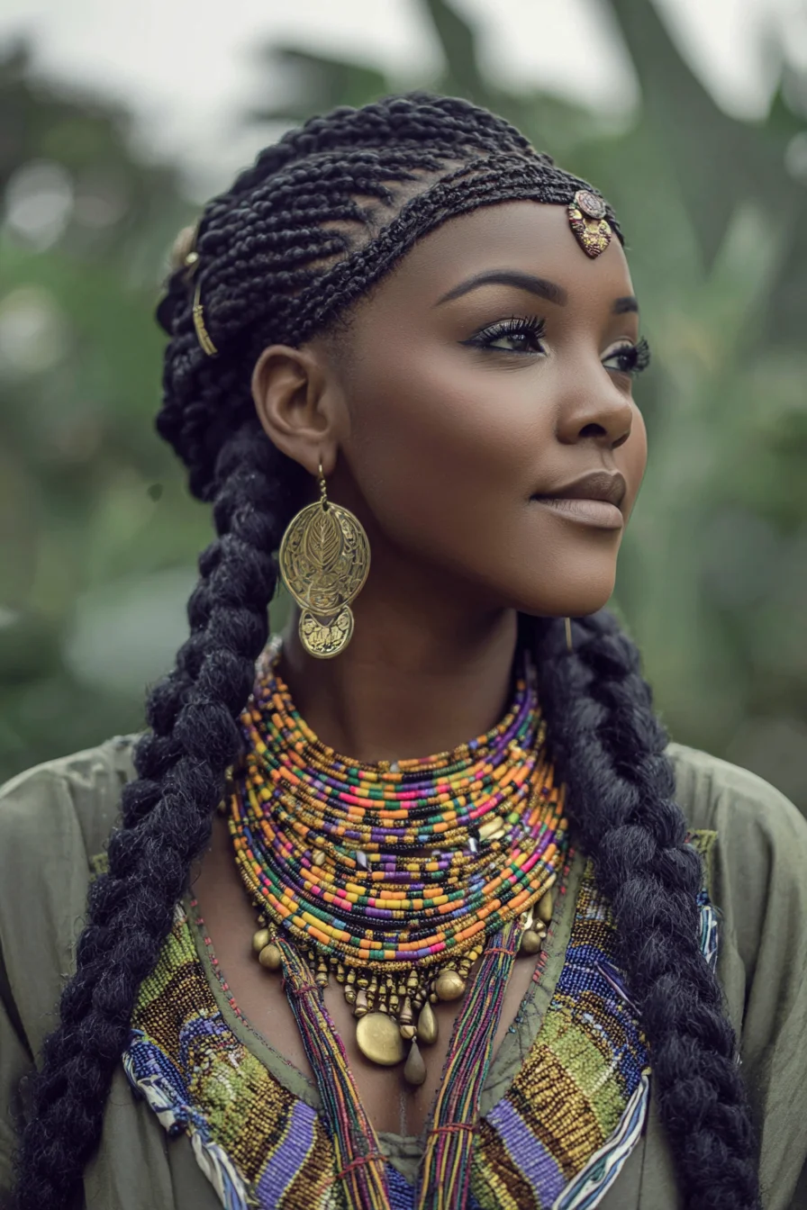 Long Cornrow Feed-In Braids with Chunky Two-Strand Plaits