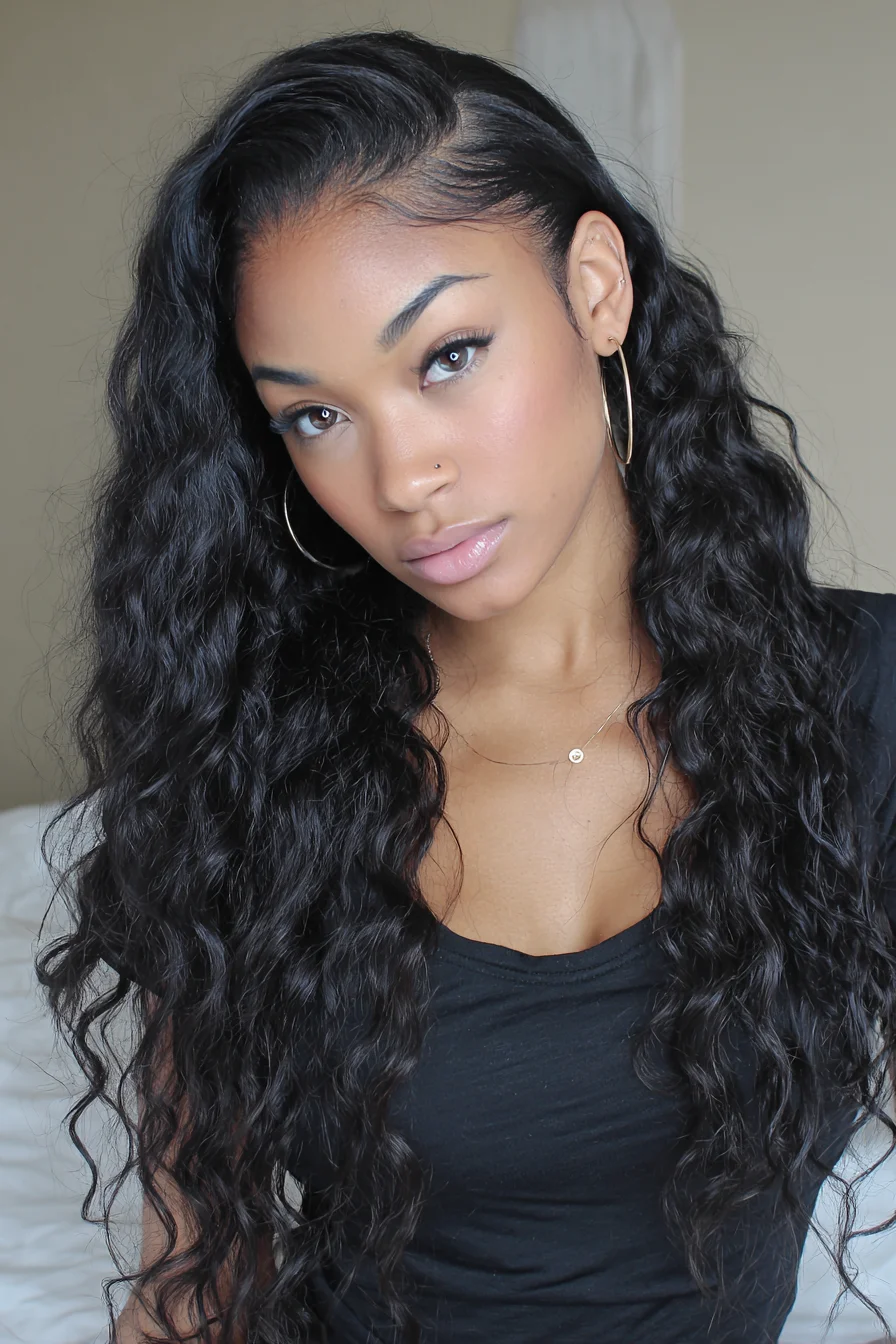 Long Deep Wave Lace Front — Side Part with Laid Baby Hairs